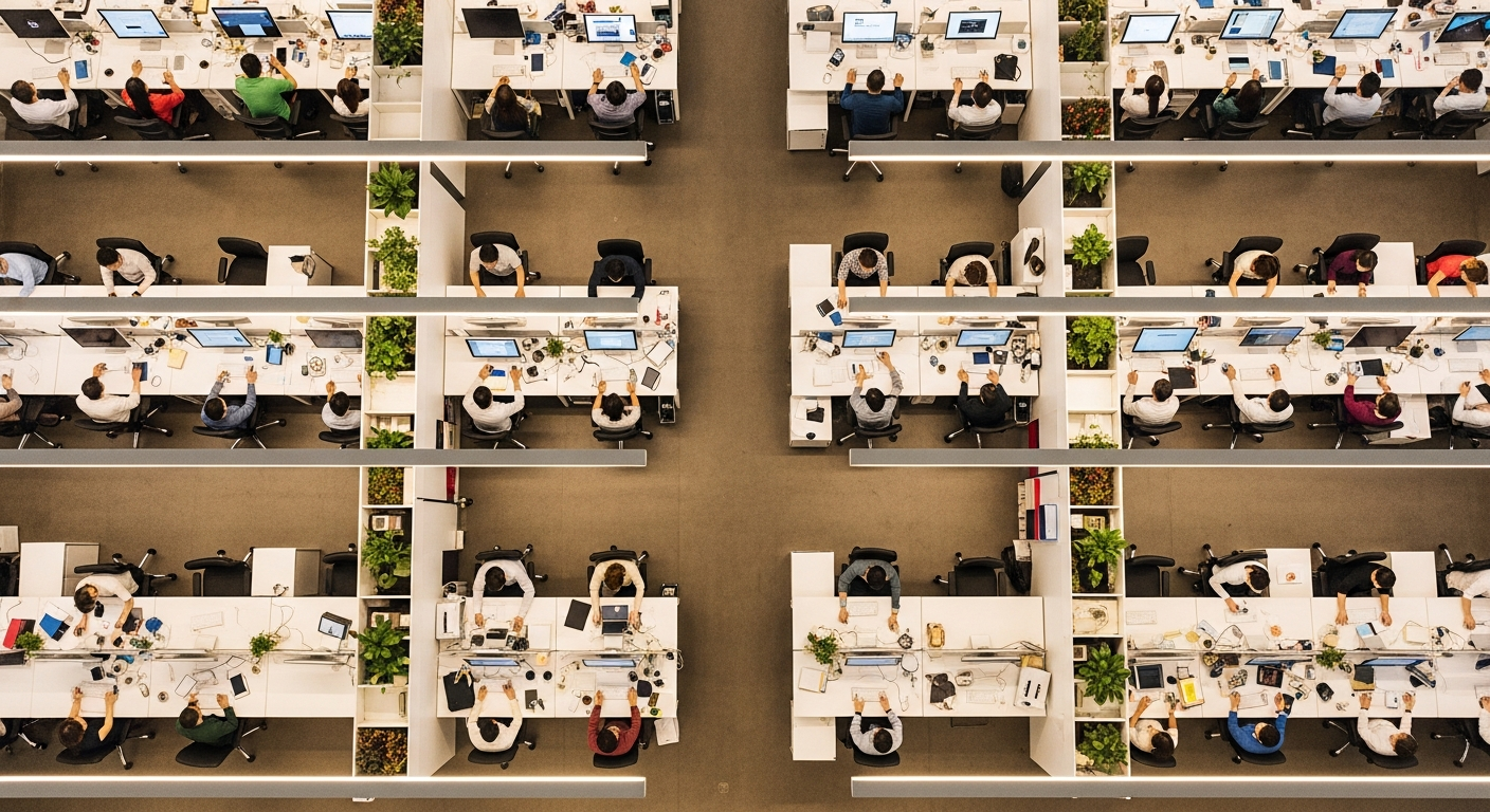 Enterprise technology professionals discussing AI integration in a professional services office setting
